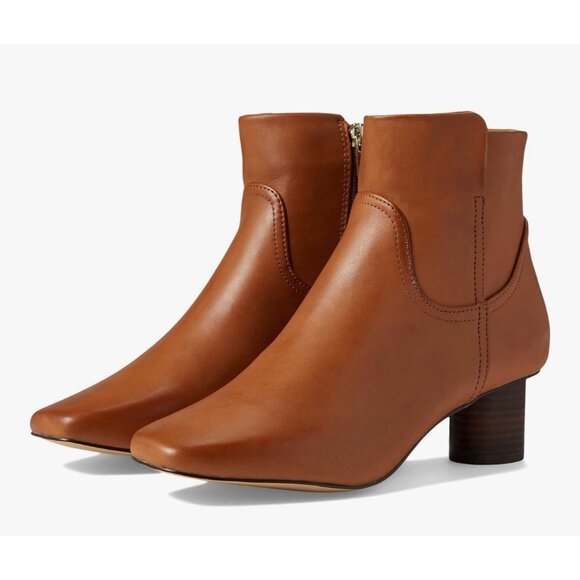 Draper James Bethany Booties Women’s 8 | Cognac Brown Leather Ankle Boots Block - Picture 1 of 10